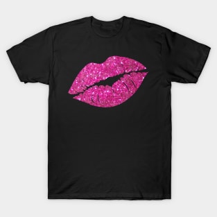 Hot Pink Faux Glitter Lips T-Shirt